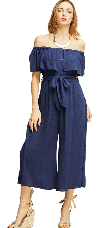 Wherever Off the Shoulder Jumpsuit, Navy