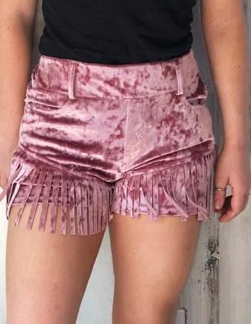 Dusty Pink Girl's Best Fringe Velvet Shorts