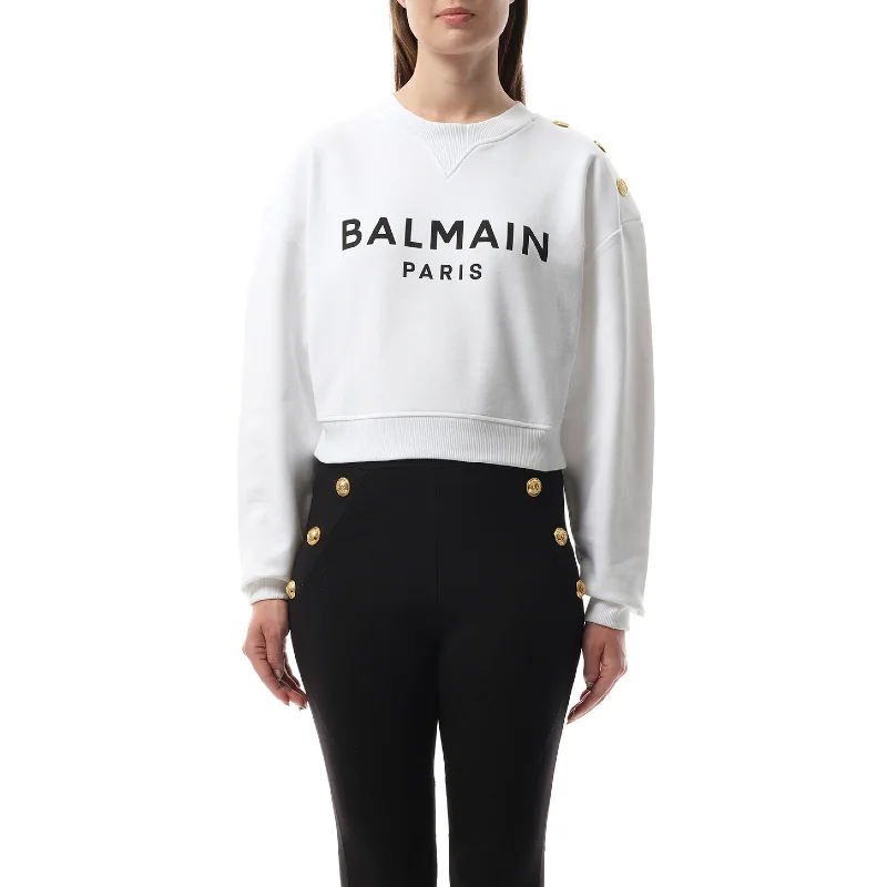 3 Button Balmain Printed Sweatshirt in White/Black