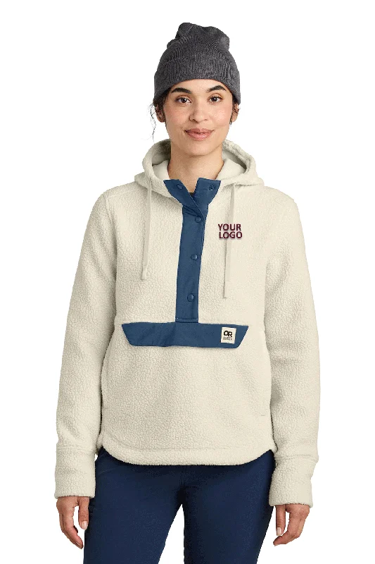 Outdoor Research Womens Packwood Fleece Pullover Custom Hoodies, Oat/ Navy