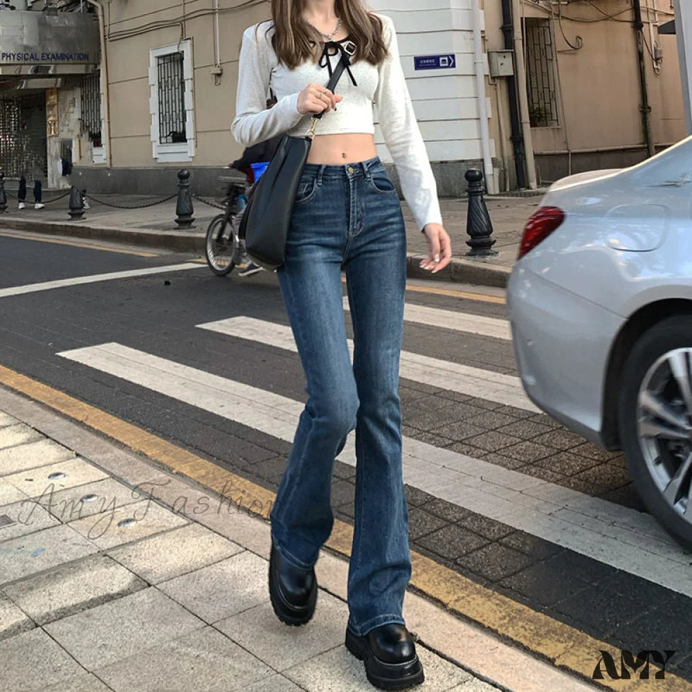 Amy Fashion - Elastic Fashion Boyfriend Style Denim Pants