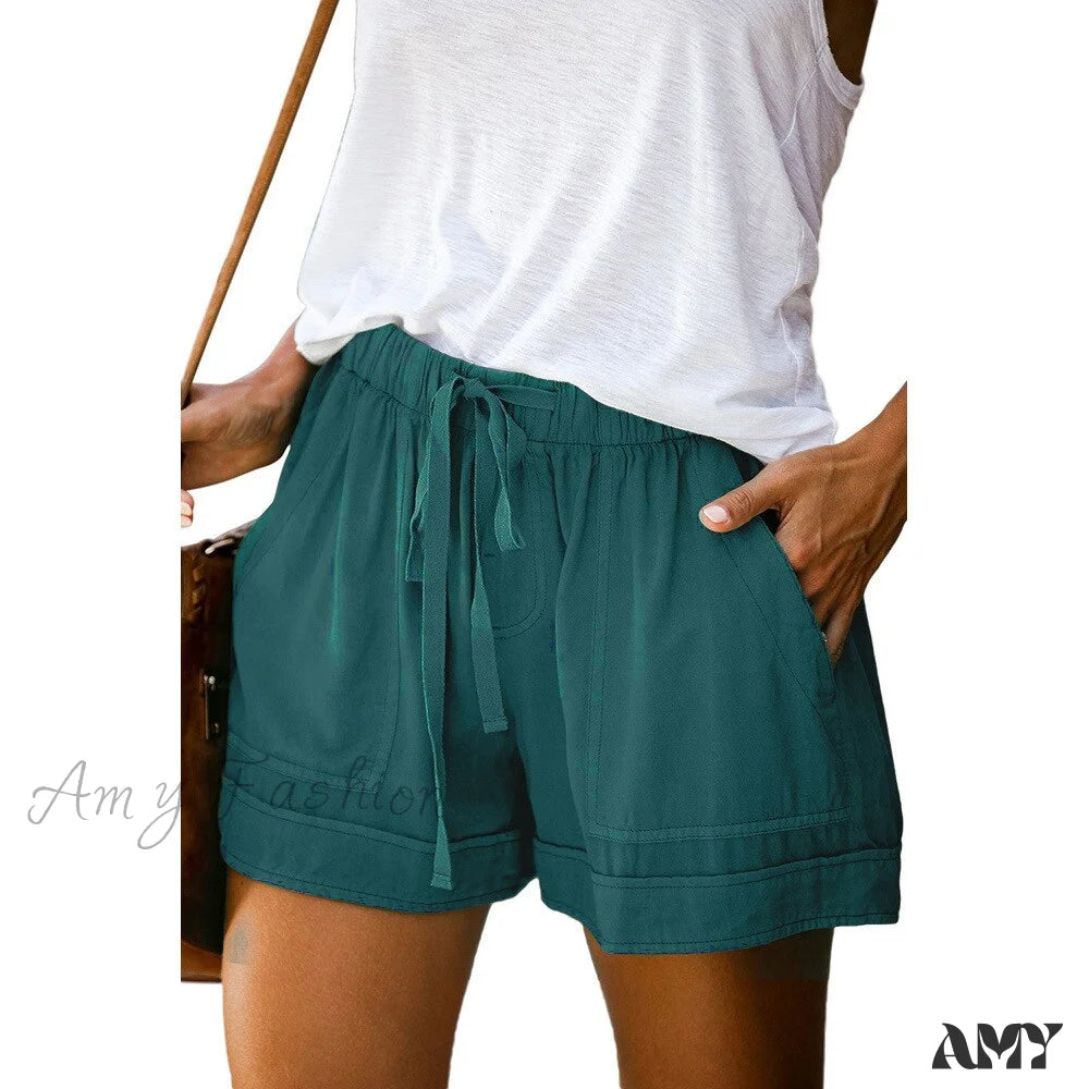 Amy Fashion - Casual Tie Elastic Waist Plus Size Shorts