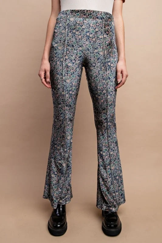 Gigio Ditsy Floral Velvet Pants - Midnight Blue