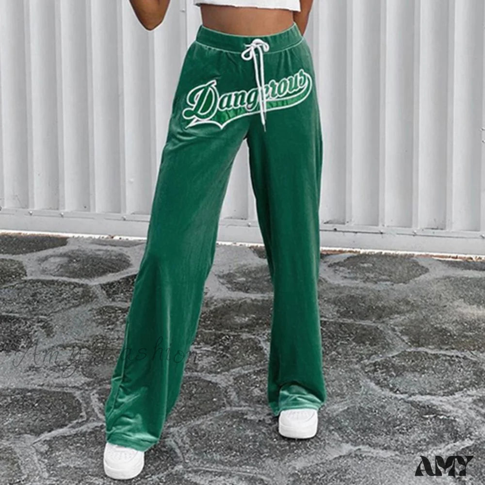 Amy Fashion - Loose Track Jogging Solid Color Tie Wrap Trousers