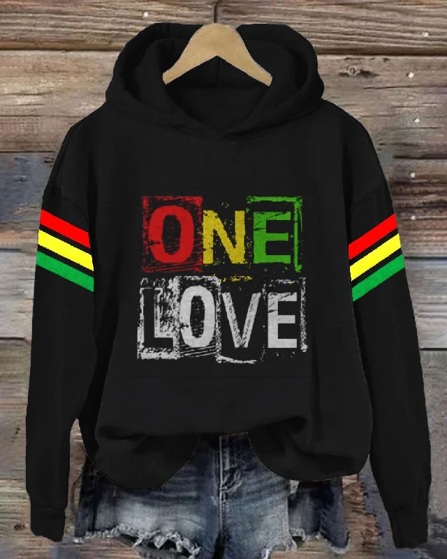 Black History One Love Print Long Sleeve Hoodie