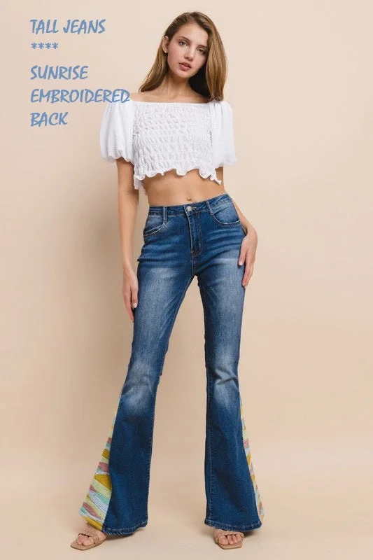 Sunrise Embroidered Flare Tall Denim Jeans - Mid Wash