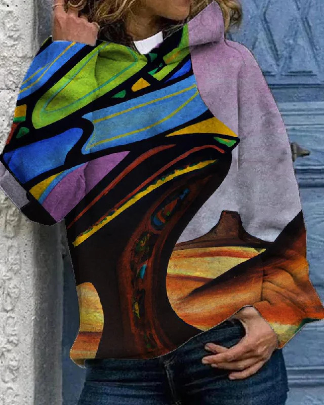 Women's Artistic Contrast Print Hoodie