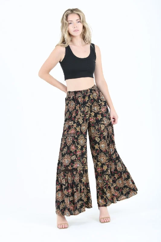 Angie Boho Floral Print Pants - Black