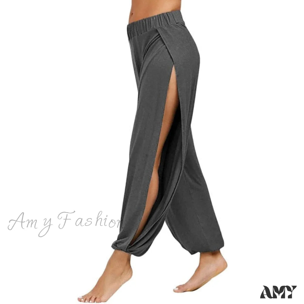 Amy Fashion - Casual Solid Hollow Elastic Waist Trousers