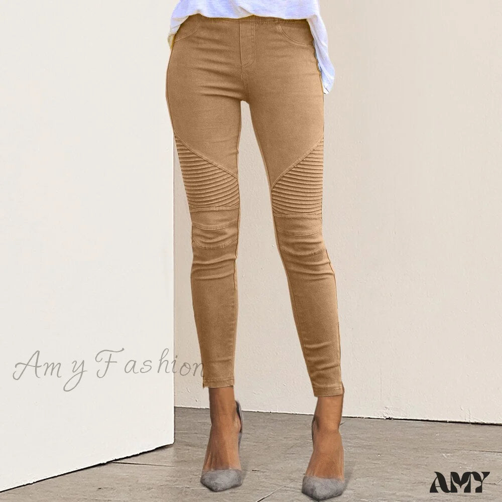 Amy Fashion - Striped Print Imitation Jean