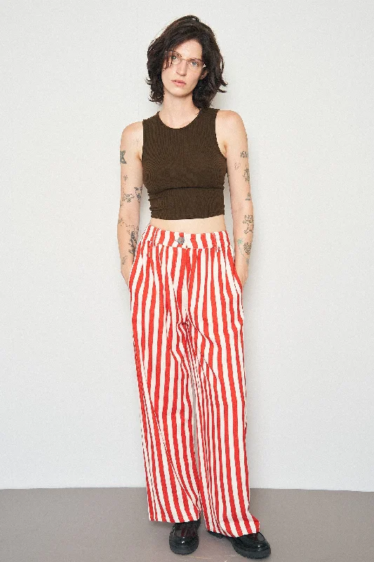 Striped Linen Straight Leg Trousers