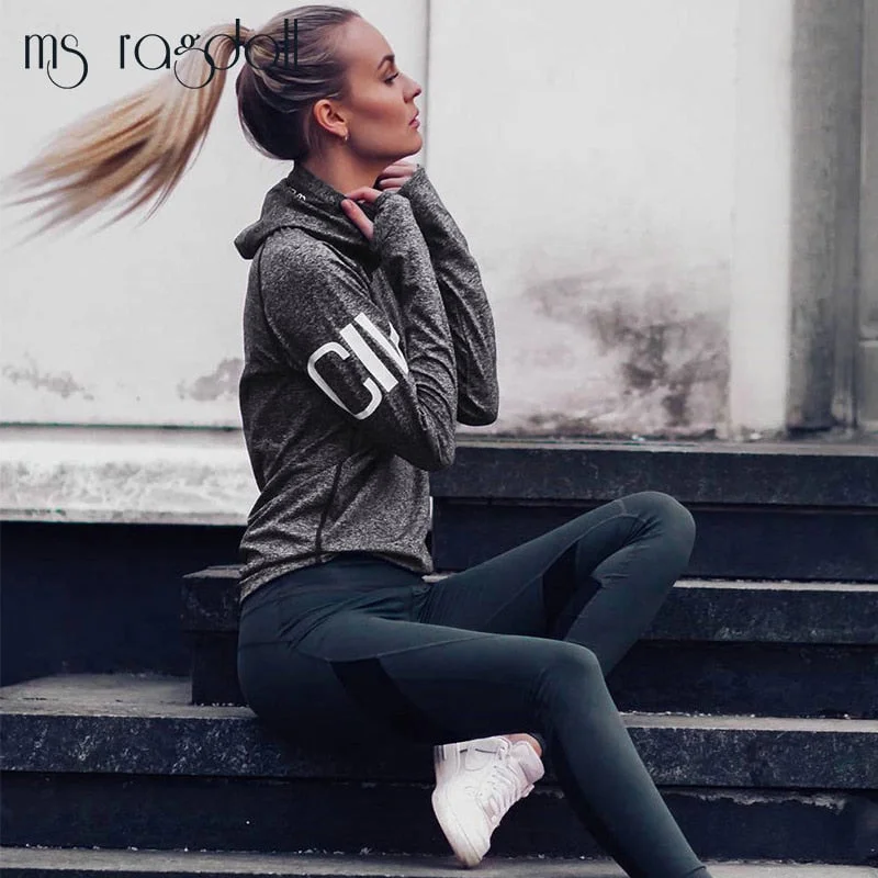 Women's Yoga Shirts Long Sleeve Letter Print Yoga Tops Sportswear Fitness Quick Dry Breathable Tracksuit