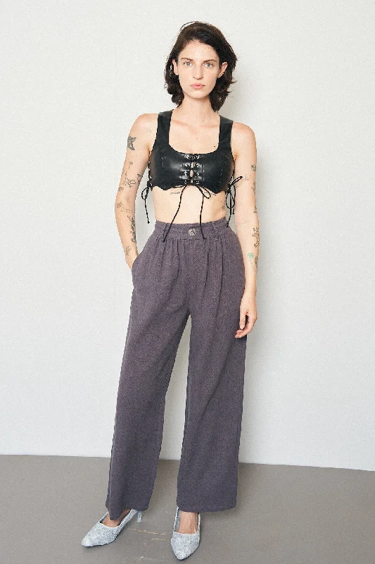 Charcoal Linen Straight Leg Trousers