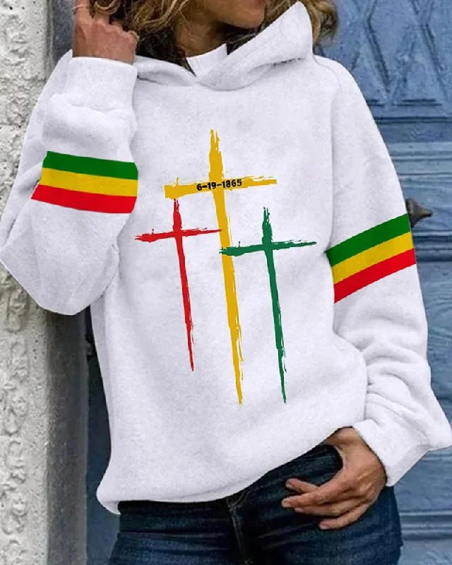 Ladies Cross Print Hooded Sweatshirt