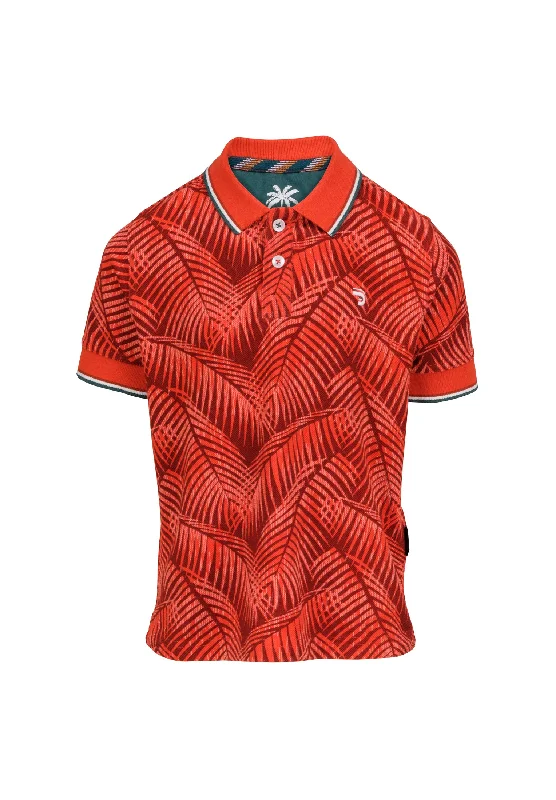 Polo garçon orange, imprimé feuilles palmiers