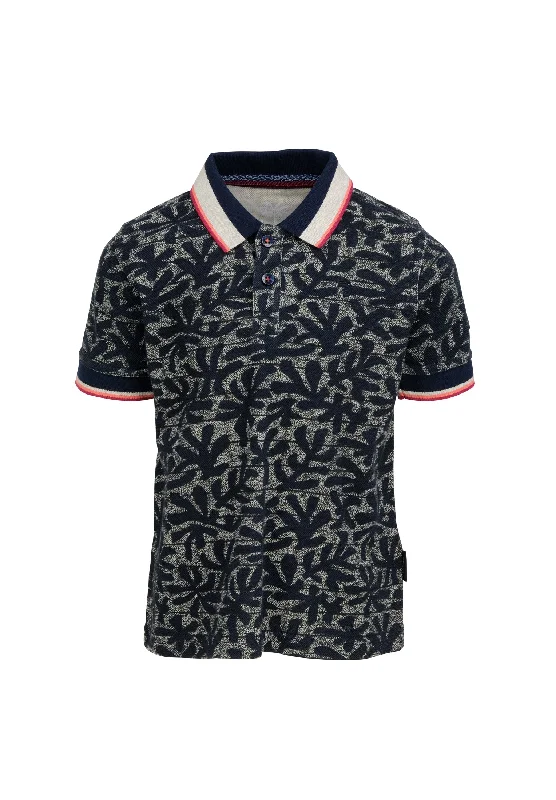 Polo garçon bleu marine et imprimé coraux