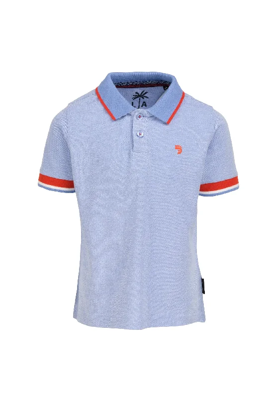 Polo garçon double fil bleu clair, motif arrière