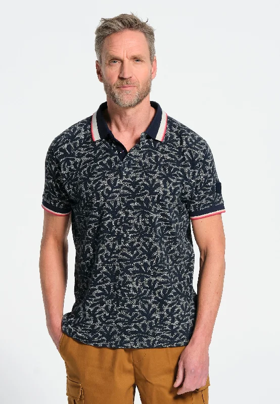 Polo homme bleu marine imprimé coraux