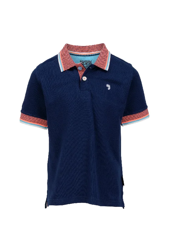 Polo garçon bleu marine avec col à motifs