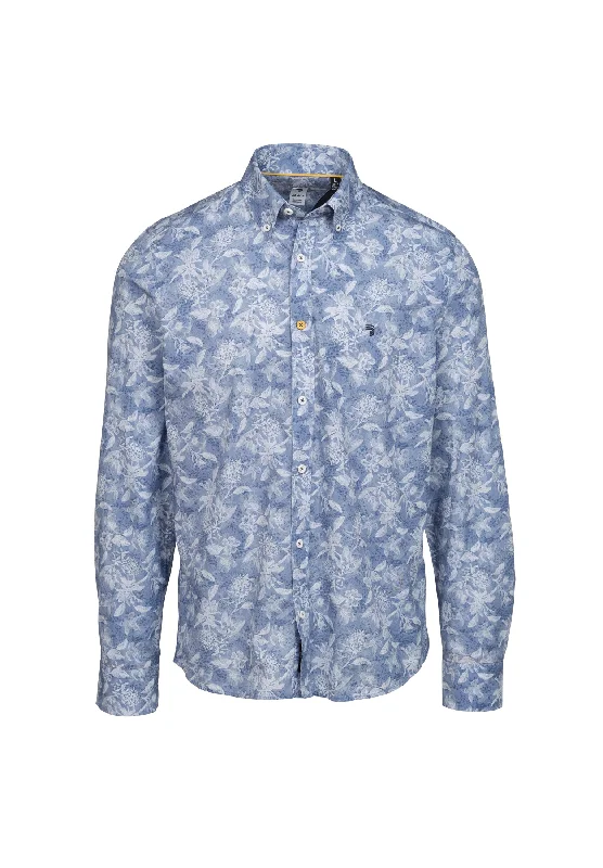 Chemise homme collector feuilles bleues