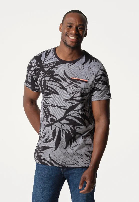 T-Shirt homme gris avec motif végétal