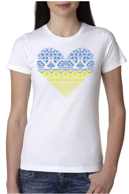 Female fit t-shirt "Blue and yellow heart"