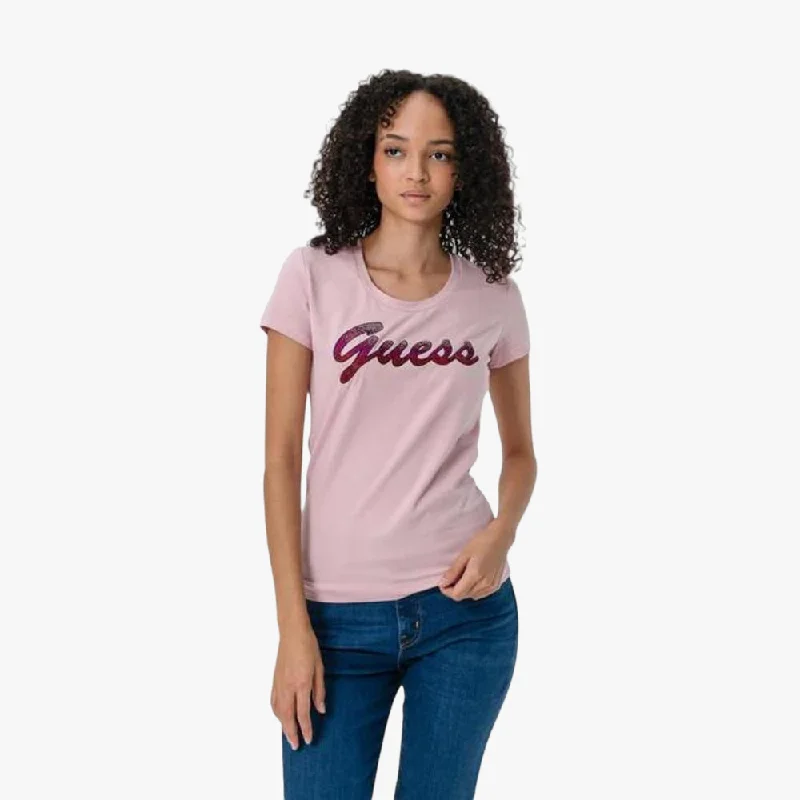 Guess Womens Shiny Short Sleeve Tee Mauve