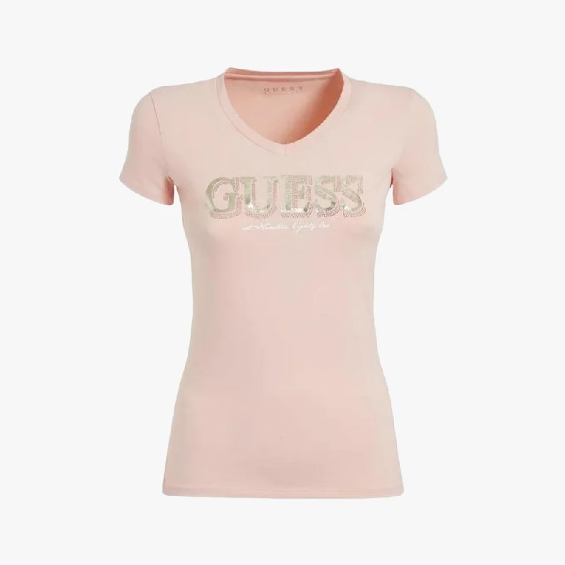 Guess Womens Vn Trine Short Sleeve Tee Peach                                                >139-765