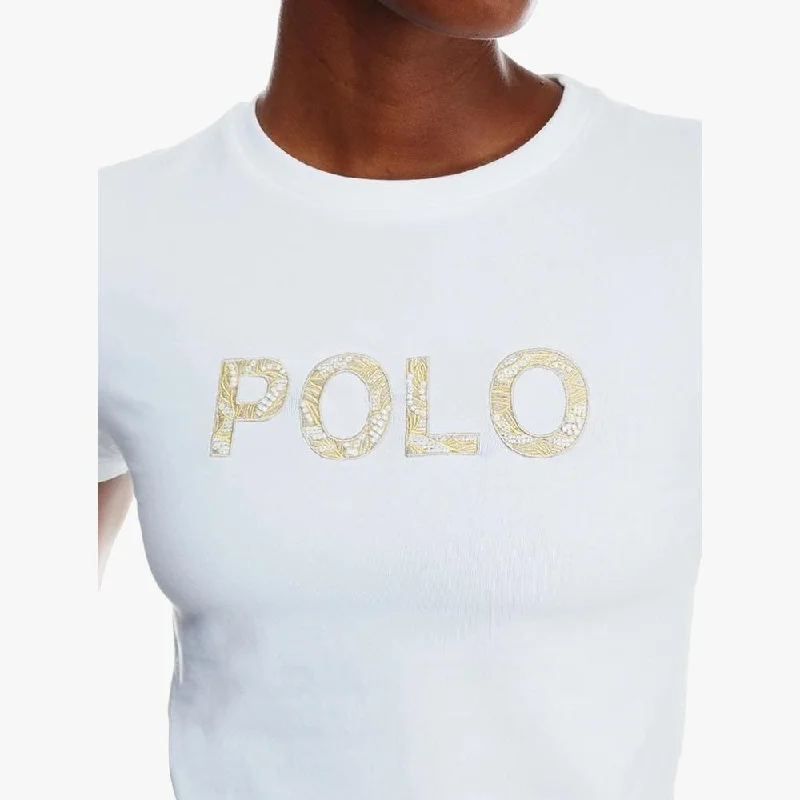 Polo Womens Zoe Beaded Embroid Short Sleeve Tee White