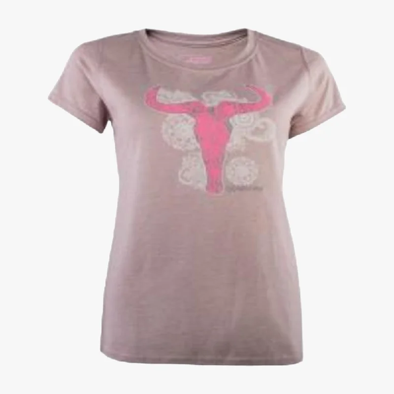 Wildebees Ladies Lace Skull Short Sleeve Tee Latte