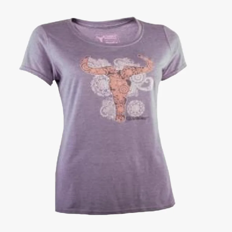 Wildebees Ladies Lace Skull Short Sleeve Tee Lilac Melange