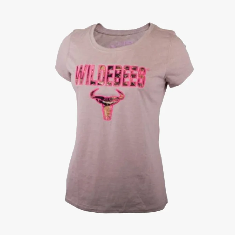 Wildebees Womens Applique Short Sleeve Tee Latte Mel