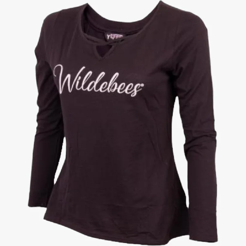 Wildebees Womens Cross Neck Hi Lo Slub Swing Tee Black