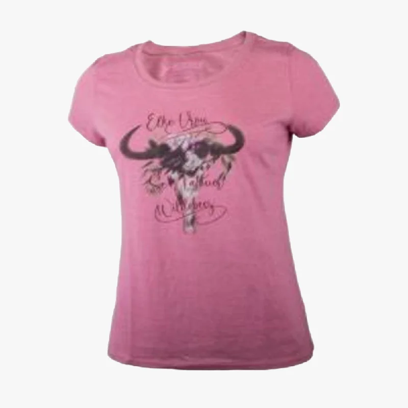 Wildebees Womens Floral Skull Swoosh Short Sleeve Tee Cypress Mel