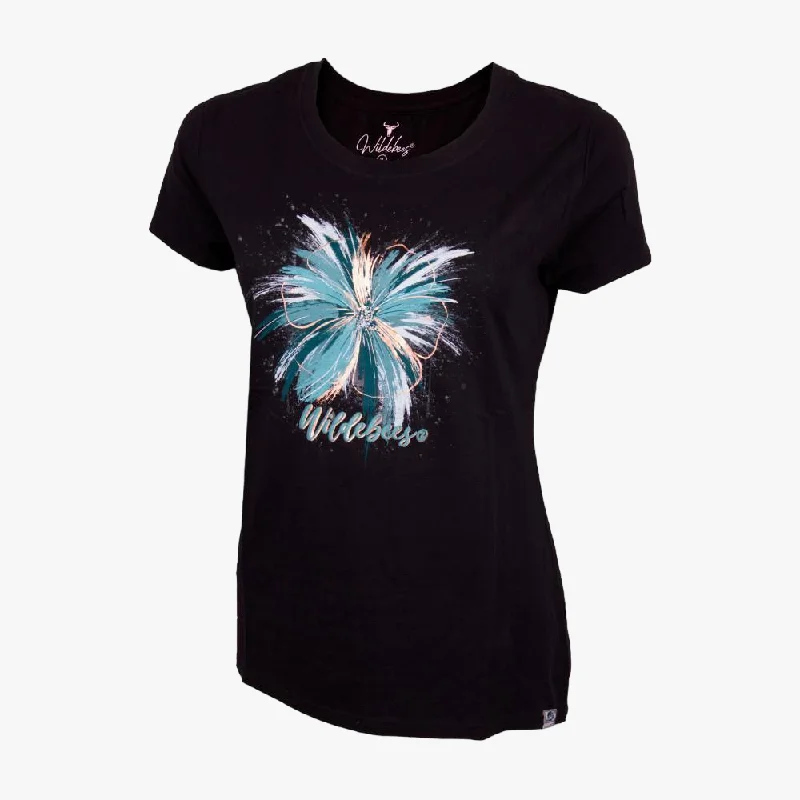 Wldebees Womens Foil Bloom Short Sleeve Tee Black