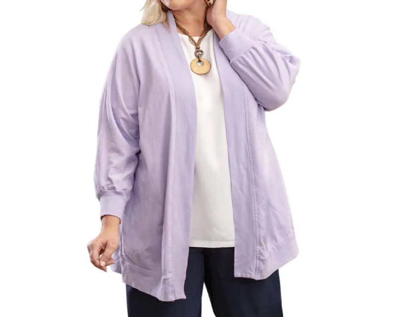 Becky Solid Long Sleeve Cotton Knit Plus Size Jacket In Tahitian Breeze