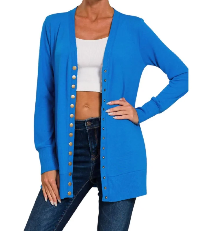 Flora Snap Button Cardigan In Ocean Blue