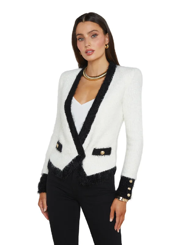 Georgia Contrast Cardigan Blazer - White/Black