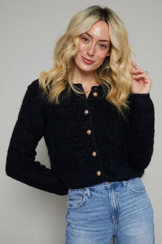 Josie Fuzzy Knit Cardigan - Black