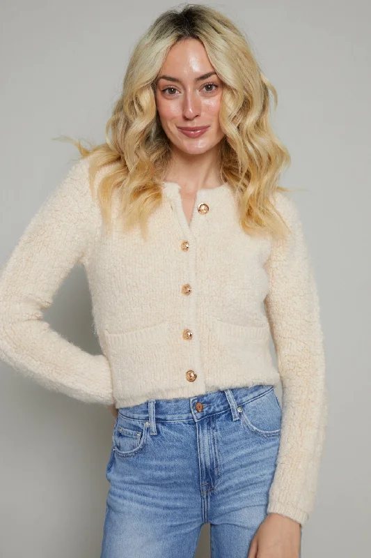 Josie Fuzzy Knit Cardigan - Cream