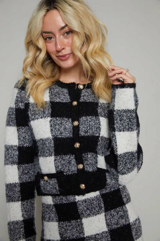 Maple Plaid Sweater Knit Cardigan