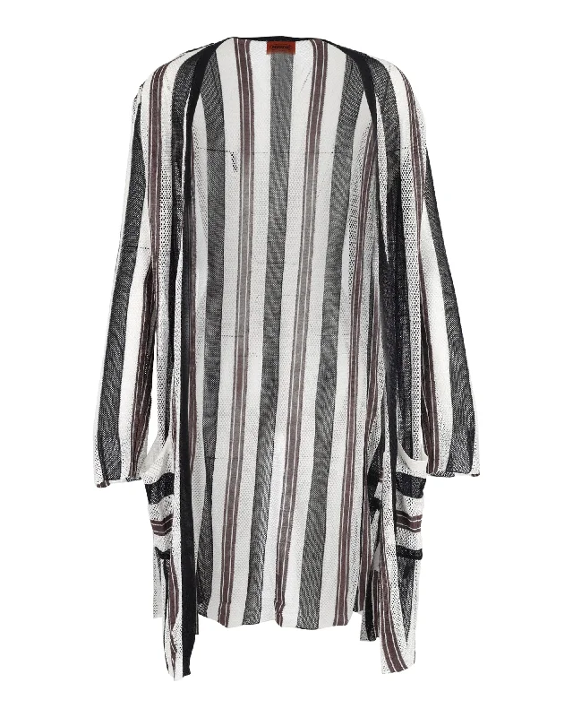 Missoni Striped Long Cardigan in Black and White Rayon