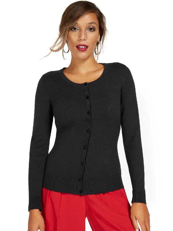 Tall Jeweled-Button Chelsea Crewneck Cardigan