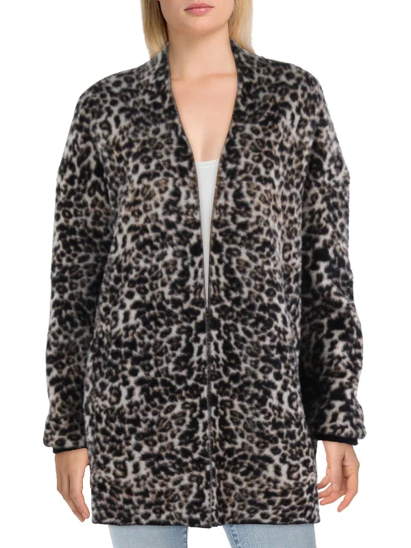 Womens Fleece Leopard Cardigan Sweater