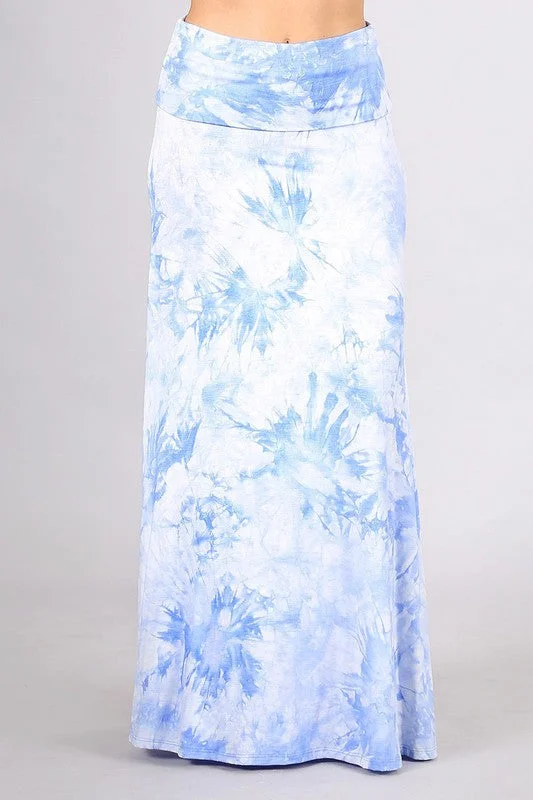 Chatoyant Tie Dye Maxi Skirt - Blue White Multi