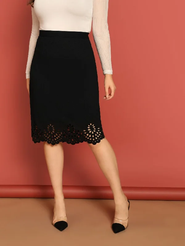 Plus Laser Cut Scallop Hem Skirt