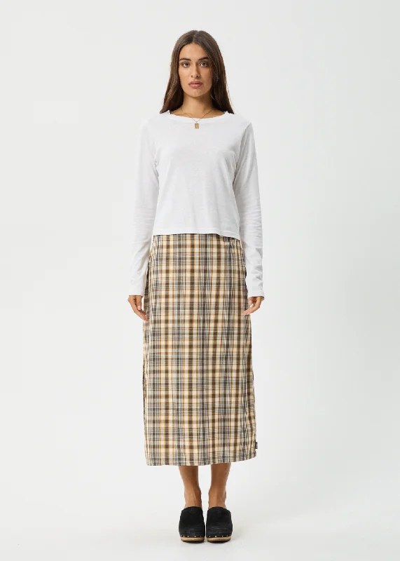 AFENDS Womens Check Out - Midi Skirt - Moonbeam Check