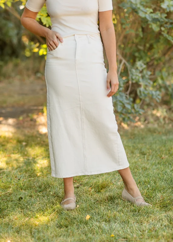 Cream Denim Maxi Skirt