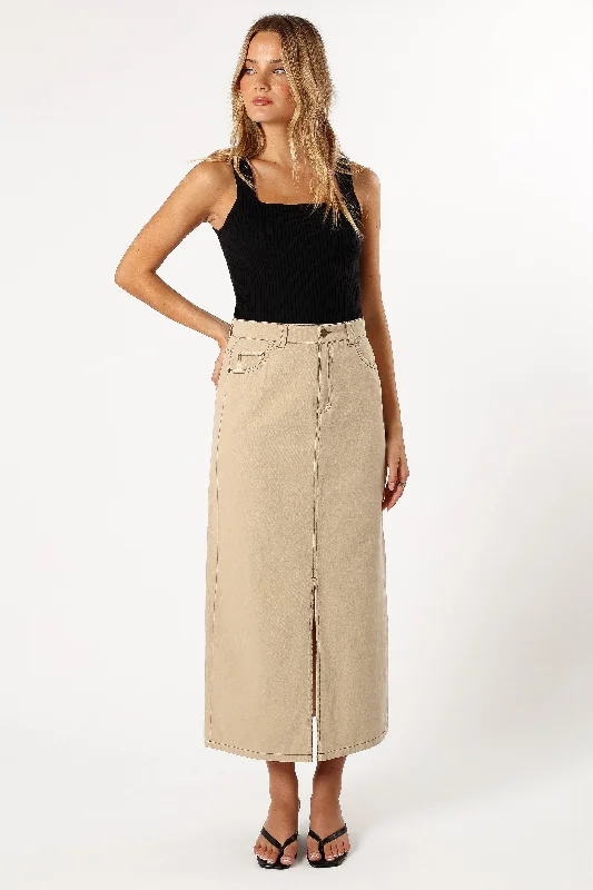 Mila Midi Denim Skirt - Beige