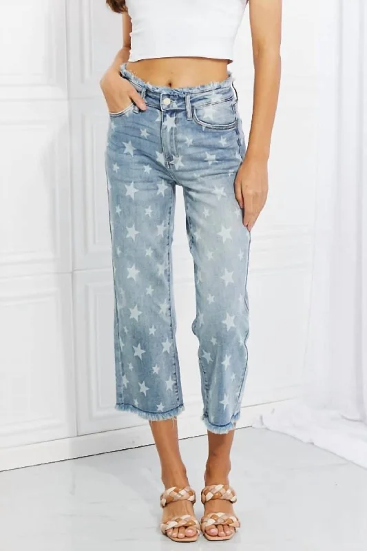 Star Spangled Crop Jean In Light Blue